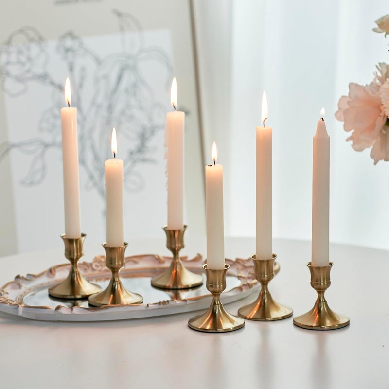 AGANS Willceka Gold Taper Candle Holder, Brass Candlestick Holders, Vintage Metal for Table Centerpieces Wedding Christmas Decor (Gold, 12 Pcs) - Image 5