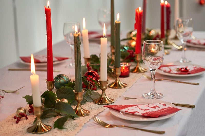 AGANS Willceka Gold Taper Candle Holder, Brass Candlestick Holders, Vintage Metal for Table Centerpieces Wedding Christmas Decor (Gold, 12 Pcs) - Image 2