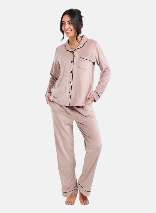 Carina Piping Velvet Pyjama Set - Image 1