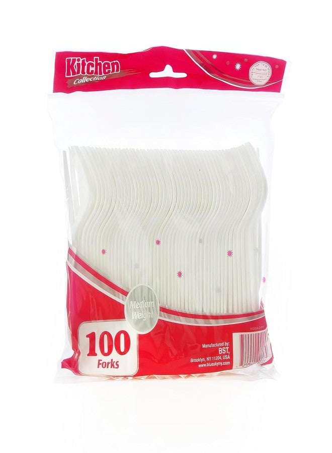 Blue Sky Premium White Plastic Forks Disposable, (100 Ct) Heavy Duty Forks Plastic Disposable, Durable & Elegant for Parties, Catering, Dinners and Daily Use - Image 3