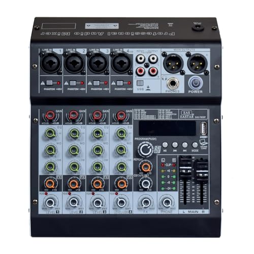 kh Audio Mixer 6 Channel for Stage Live Studio Stereo Recording DJ Stage Professional Audio Mixer Sound Board Console System Interface 6 Channel 48V Phantom Power (6 Channel DSP) - Image 1