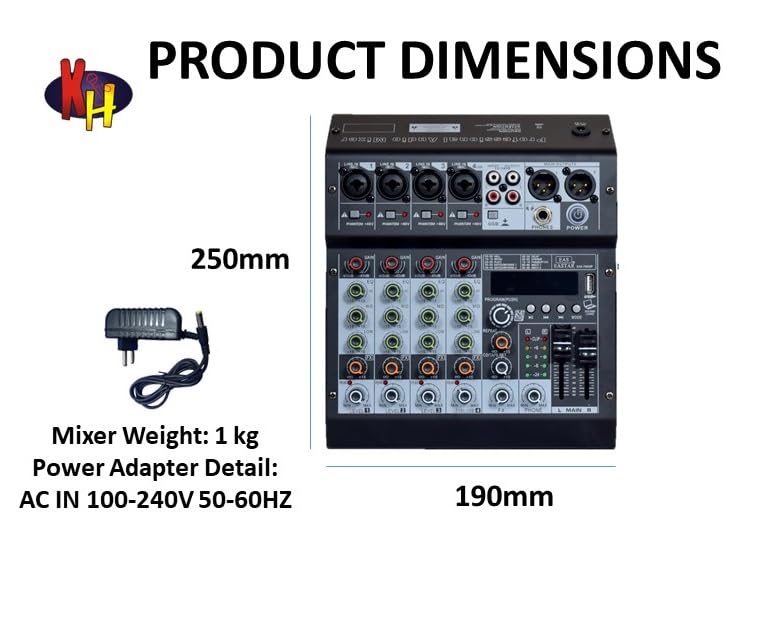 kh Audio Mixer 6 Channel for Stage Live Studio Stereo Recording DJ Stage Professional Audio Mixer Sound Board Console System Interface 6 Channel 48V Phantom Power (6 Channel DSP) - Image 5