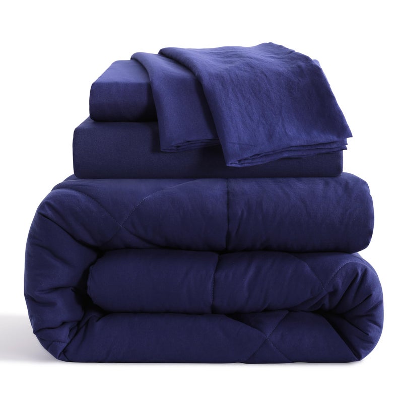 NTBAY Twin Comforter Set with Sheets, 5 Pieces Soft and Breathable Bedding Set, Bed in a Bag, Down Alternative Comforter Set Solid Color All Season, Kids Bedding Set, Navy Blue - Image 2