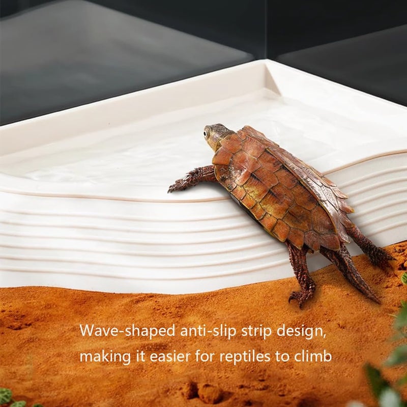 YUEMOOLIX 3 Pcs Tortoise Water Dish with Ramp Leaf Tortoise Water Food Bowls Reptile Water Dish Amphibians Habitat Accessories for Lizard Turtle Horned Frog Brown - Image 4