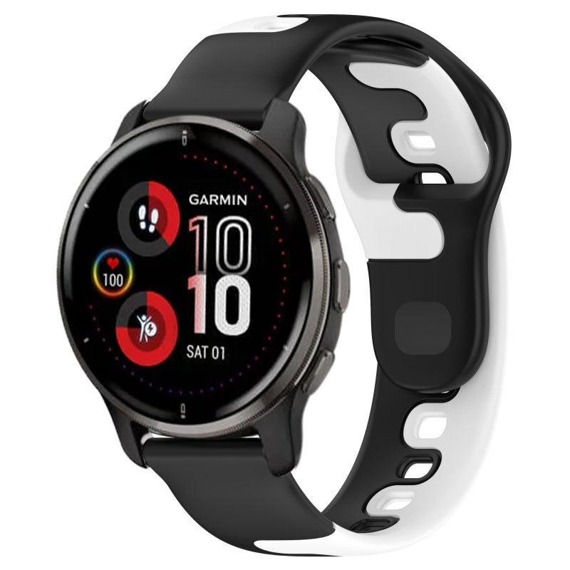 S-TOP For Garmin Venu 2 Plus 20mm Double Color Silicone Watch Band(Black+White) - Image 1