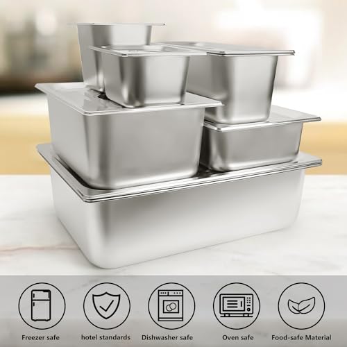 TSUBOR 6 Set Stainless Steel Hotel Pans 1/3 Size 4 Inch Deep With Lids, Anti-Jam Chafing Steam Table Pans, Catering Food Storage Metal Pan - Image 3