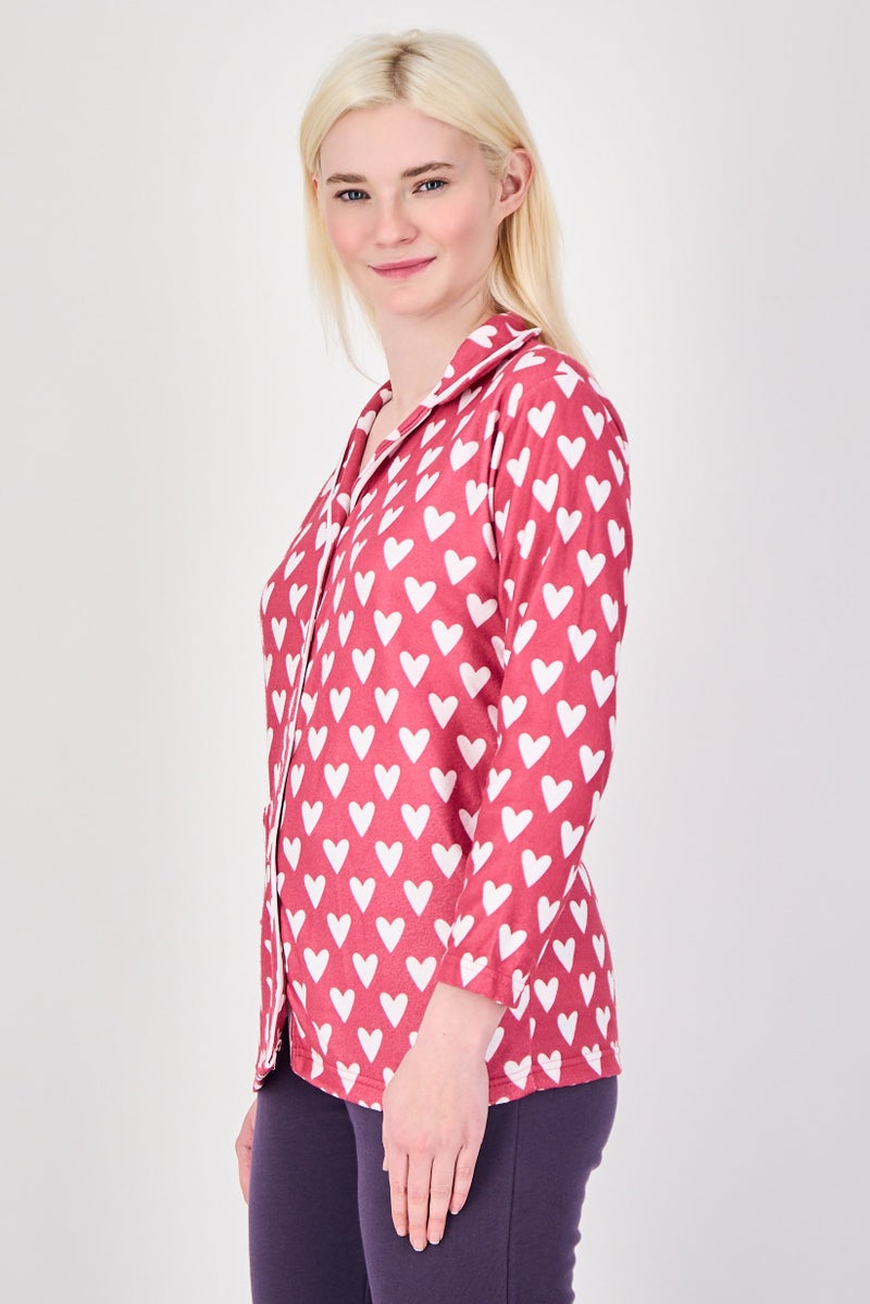 trendyol Women Split Neck Long Sleeve Pyjama Top, Multicolor - Image 2