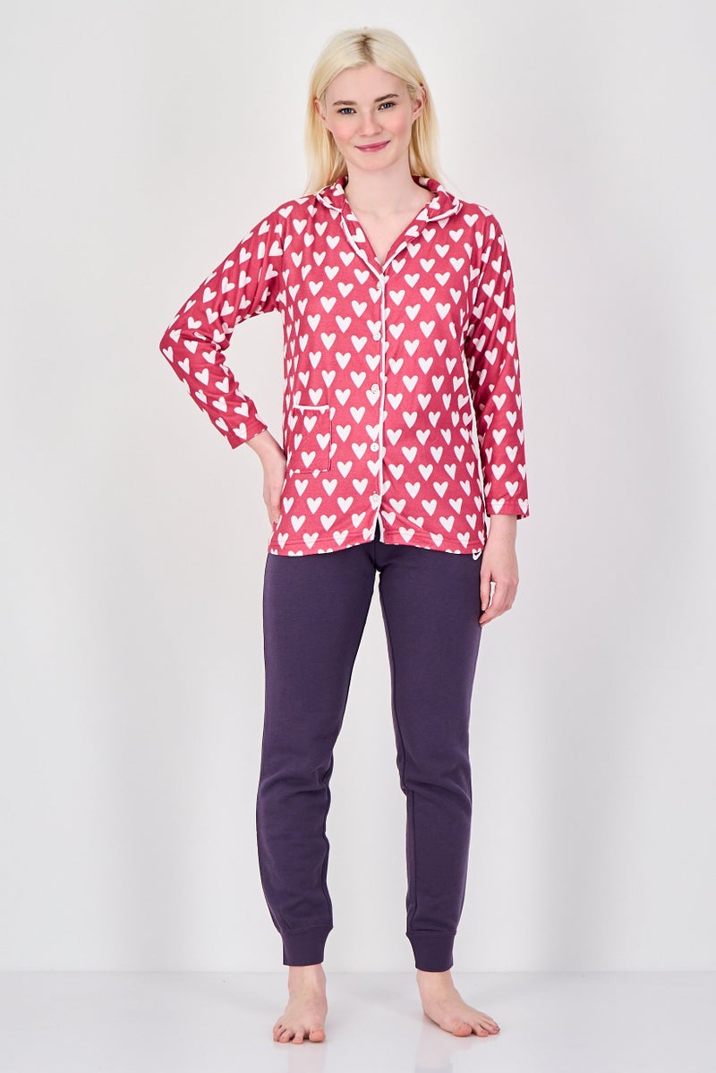 trendyol Women Split Neck Long Sleeve Pyjama Top, Multicolor - Image 4