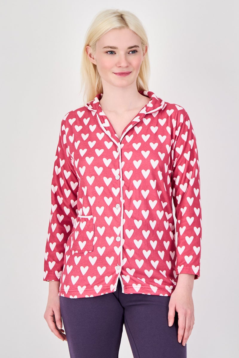 trendyol Women Split Neck Long Sleeve Pyjama Top, Multicolor - Image 1