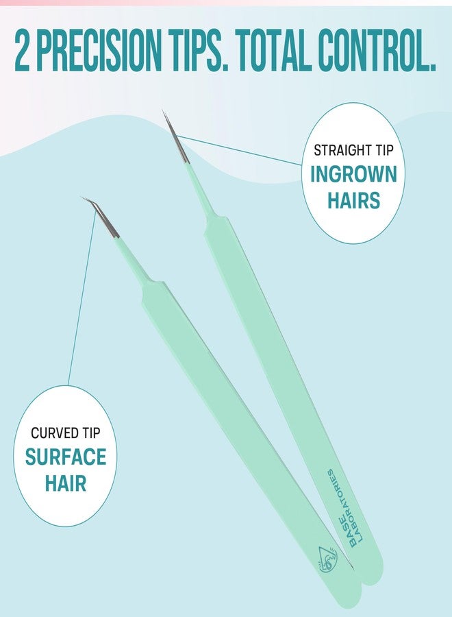BASE LABORATORIES Base Labs Ingrown Hair Tweezers Set – 2 Pack Precision Tweezers for Ingrown Hair Removal, Curved & Pointed Tip Stainless Steel Tweezers with Protective Case for Razor Bumps, Splinters & Facial Hair - Image 2