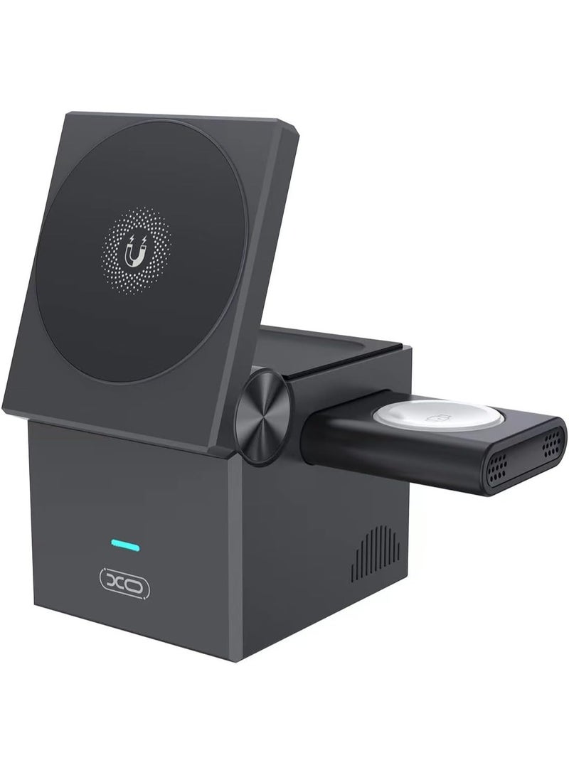 3-in-1 Wireless Charging Station Cube – 15W Fast Charging Foldable Charger Dock for iPhone, Apple Watch & AirPods, Portable Magnetic Wireless Charger Stand for Travel & Home Use (Black/White) - Image 1