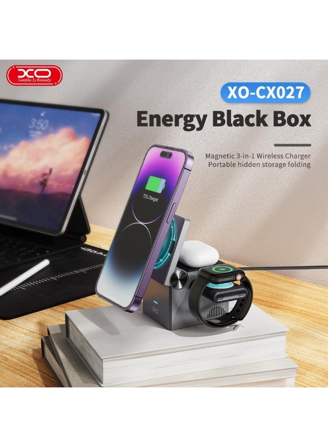 3-in-1 Wireless Charging Station Cube – 15W Fast Charging Foldable Charger Dock for iPhone, Apple Watch & AirPods, Portable Magnetic Wireless Charger Stand for Travel & Home Use (Black/White) - Image 5