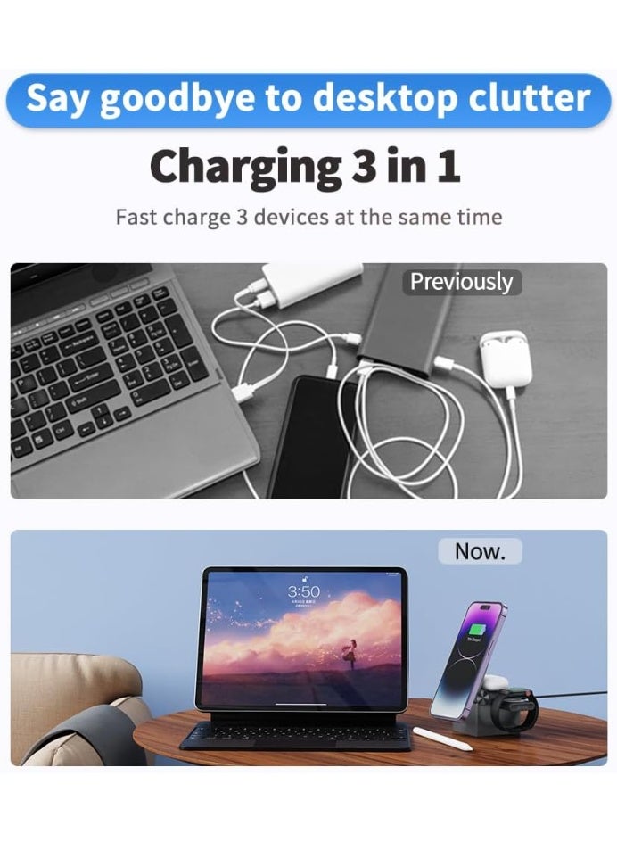 3-in-1 Wireless Charging Station Cube – 15W Fast Charging Foldable Charger Dock for iPhone, Apple Watch & AirPods, Portable Magnetic Wireless Charger Stand for Travel & Home Use (Black/White) - Image 4