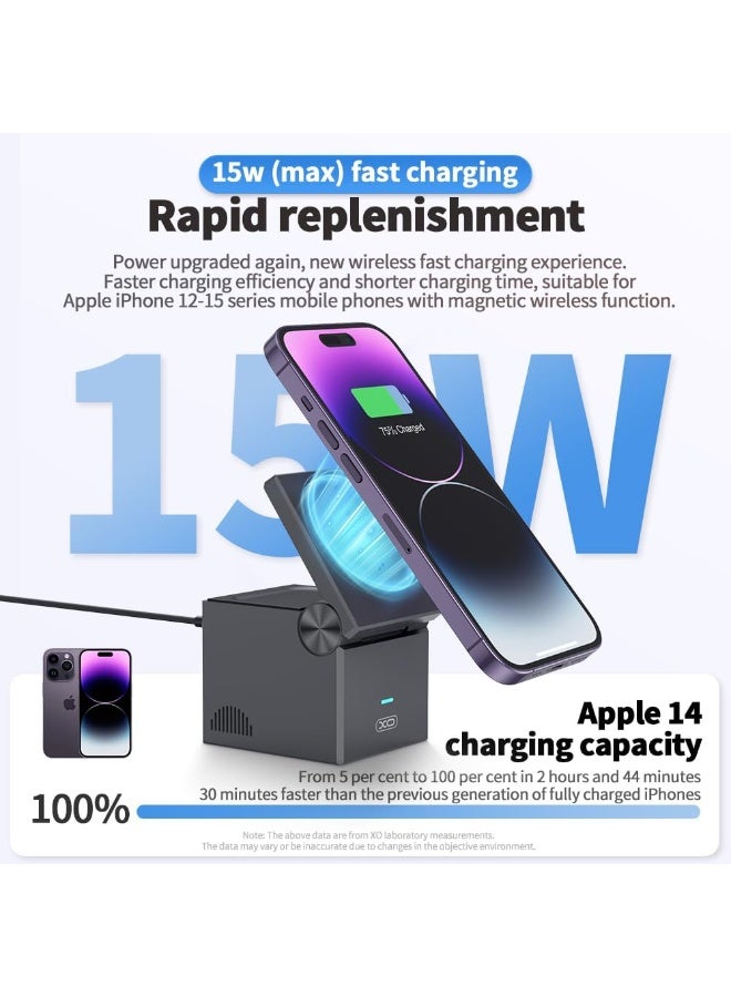 3-in-1 Wireless Charging Station Cube – 15W Fast Charging Foldable Charger Dock for iPhone, Apple Watch & AirPods, Portable Magnetic Wireless Charger Stand for Travel & Home Use (Black/White) - Image 2