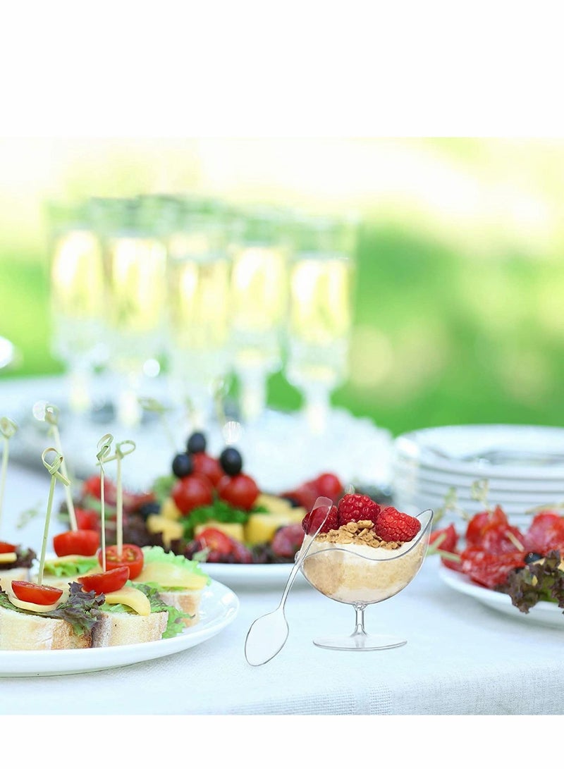 NIBEMINENT 24 PCS Dessert Bowls with 100PCS Spoons Plastic Mini Scallop Stem Cup, Clear Hard Appetizer Parfait Serving Bowl, Mousse Bowl Cups, for Desserts, Puddings - Image 3