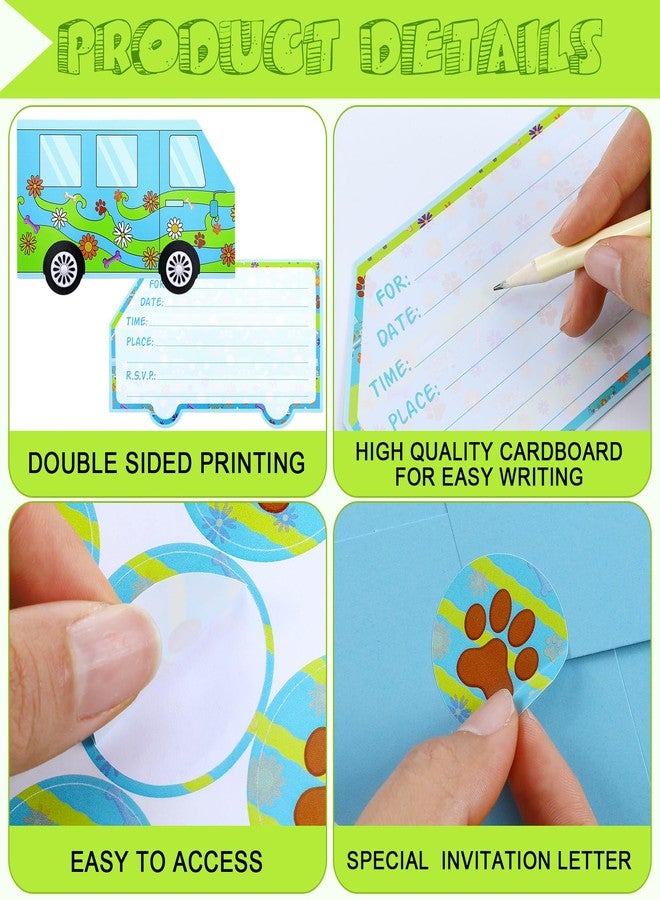 Fuyoooo 30 Sets Cartoon Dog Birthday Car Hippie Invitations with Envelopes Stickers Car Invitations for Birthday Party Supplies Decoration - Image 3