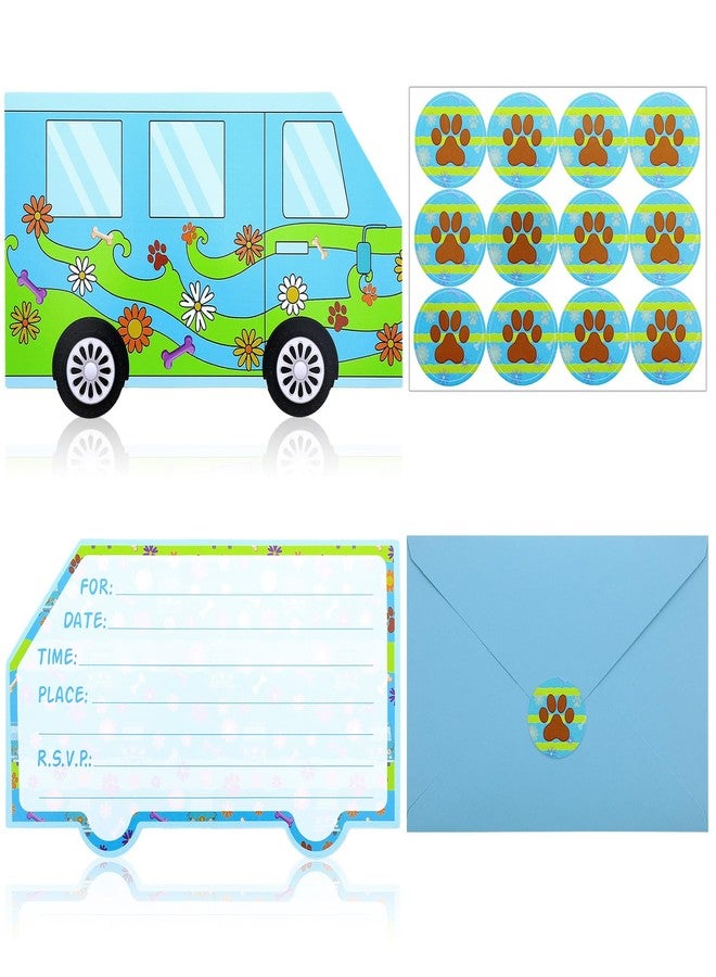Fuyoooo 30 Sets Cartoon Dog Birthday Car Hippie Invitations with Envelopes Stickers Car Invitations for Birthday Party Supplies Decoration - Image 1