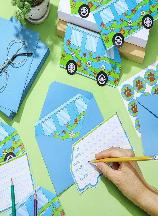 Fuyoooo 30 Sets Cartoon Dog Birthday Car Hippie Invitations with Envelopes Stickers Car Invitations for Birthday Party Supplies Decoration - Image 4