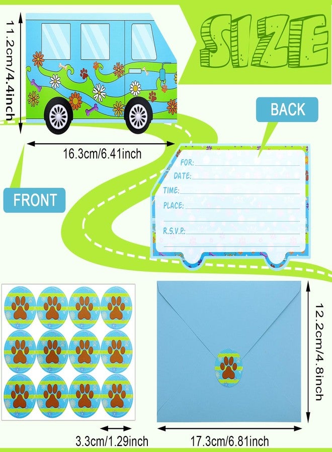Fuyoooo 30 Sets Cartoon Dog Birthday Car Hippie Invitations with Envelopes Stickers Car Invitations for Birthday Party Supplies Decoration - Image 2