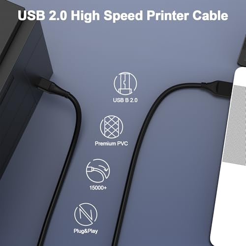 ANDHOT Canon Printer Cable, 10 FT High Speed 2.0 USB B to USB A Cable for Canon Pixma TS 3522,TS3722,TS7720,TS6420A,MG3620,MG2522,MG2525,MG6821,MG7120,MG5620,MG5720,MG7520,MG7720,MG3029,MG2920 Printer Cord - Image 2