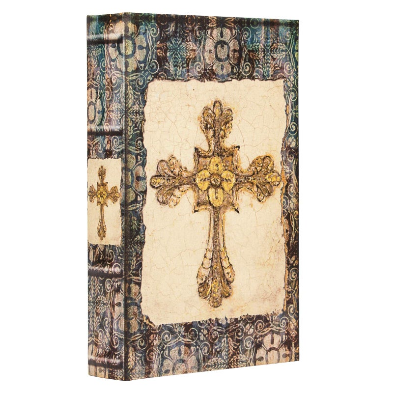 DROFELY Vintage Style Wooden Decorative Book Box - Faux Leather, Christian Cross Pattern, Gift Idea - Image 1
