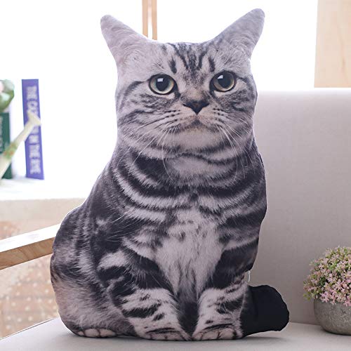 Maomoto 196 Cat Shape Throw Pillow Plushie Doll 3D Simulation Plush Stuffed Animal Toy for Kids Sofa Chair Home Decor Grey - Image 1