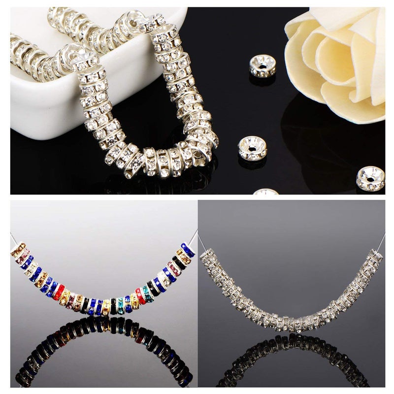 Allb 100Pcs Rondelle Spacer Beads 8mm Silver Plated Czech Crystal Rhinestone for Jewelry Making Loose Beads for Bracelets - Image 4
