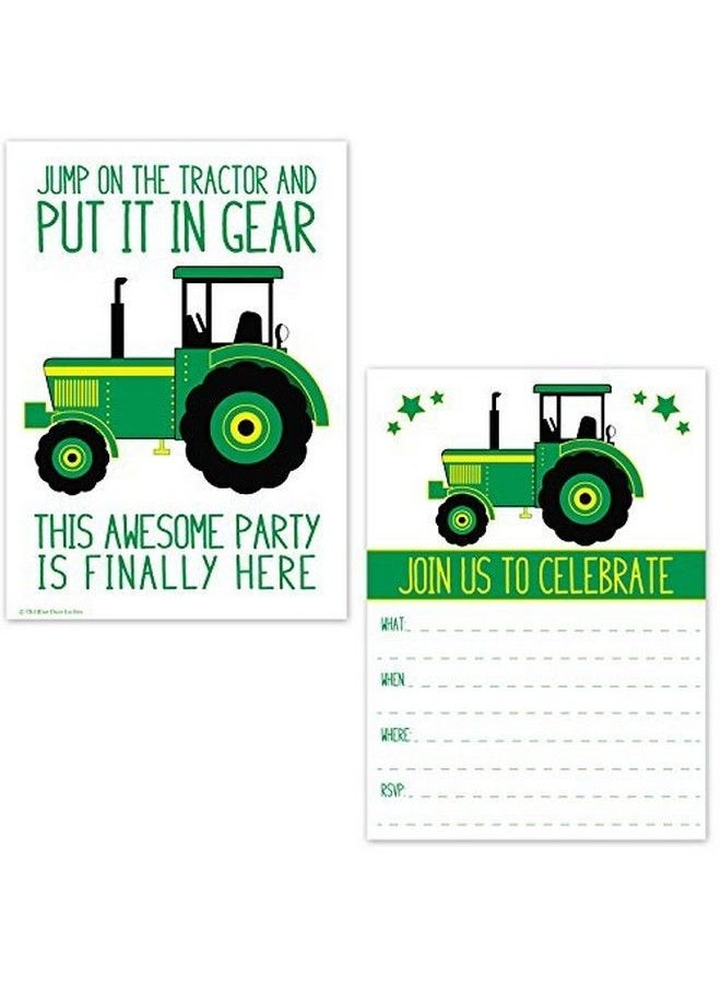 Old Blue Door Invites - Green Tractor Birthday Party Invitations For Boys Farm Ranch Barnyard Kids Invites Tractor Baby Shower (20 Count With Envelopes) - Image 1