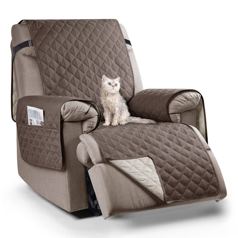 TAOCOCO Recliner Chair Covers1 Seater Recliner CoversWaterproof Recliner Sofa CoversReclining Protector for PetsNon Slip Armchair CoversArmchair Recliner Cover With Pockets Brown