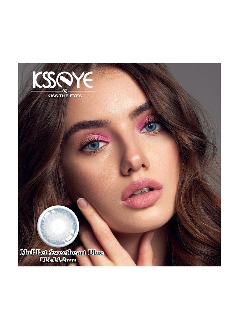 عين كي اس اس عدسات لاصقة تجميلية سنوية للجنسين من مابيت سويت هارت بلون أزرق، مجموعة تكبير مع حافظة - Image 1
