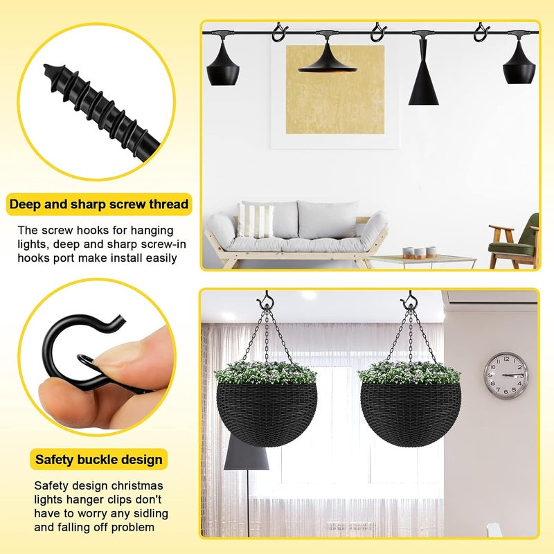 cyrico 20 حزمة من خطافات Q-Hanger، خطافات برغي لتعليق أضواء عيد الميلاد للأضواء السلكية الخارجية وأضواء Fairy LED، وحفلات رأس السنة، ونباتات السقف، والمرآب، ورياح الأجراس، وتصميم مشبك الإطلاق السهل والسلامة. - Image 3