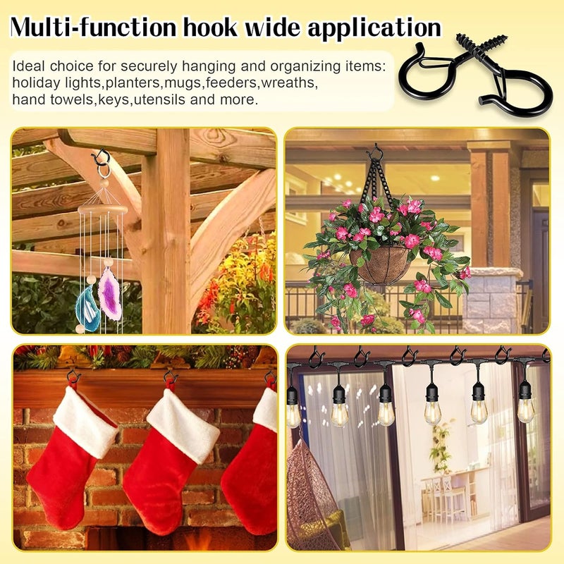 cyrico 20 حزمة من خطافات Q-Hanger، خطافات برغي لتعليق أضواء عيد الميلاد للأضواء السلكية الخارجية وأضواء Fairy LED، وحفلات رأس السنة، ونباتات السقف، والمرآب، ورياح الأجراس، وتصميم مشبك الإطلاق السهل والسلامة. - Image 2