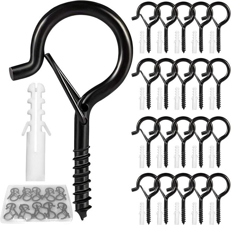 cyrico 20 حزمة من خطافات Q-Hanger، خطافات برغي لتعليق أضواء عيد الميلاد للأضواء السلكية الخارجية وأضواء Fairy LED، وحفلات رأس السنة، ونباتات السقف، والمرآب، ورياح الأجراس، وتصميم مشبك الإطلاق السهل والسلامة. - Image 1