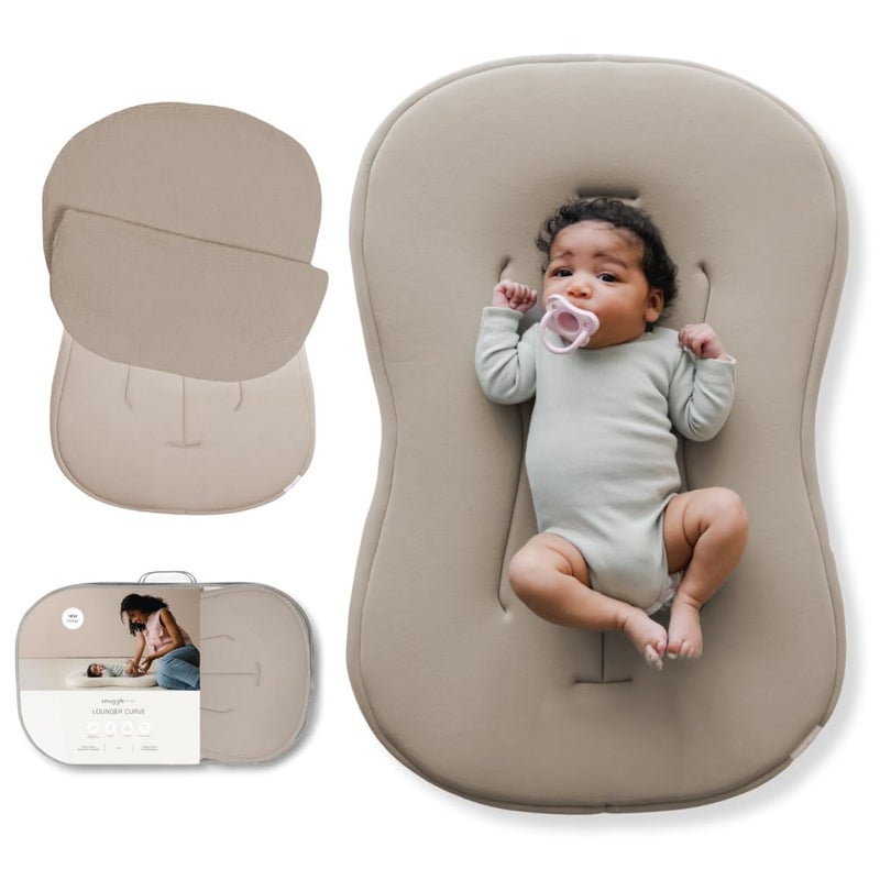 snuggle meÂ® Baby Lounger Curve (0-6 Months) - Premium Organic Cotton with Foam Core, Machine-Washable Cover, Buttery-Soft & Breathable Infant Lounger with Travel Bag (30 in x 20 in x 1.9 in) - Birch - Image 1