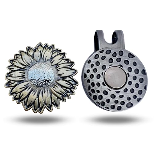 Full Metal Markers Sunflower Unique Magnetic Metal Golf Ball Marker Accessory with Hat Clip for Men and Women (1 Ball Marker + 1 Hat Clip) - Image 2