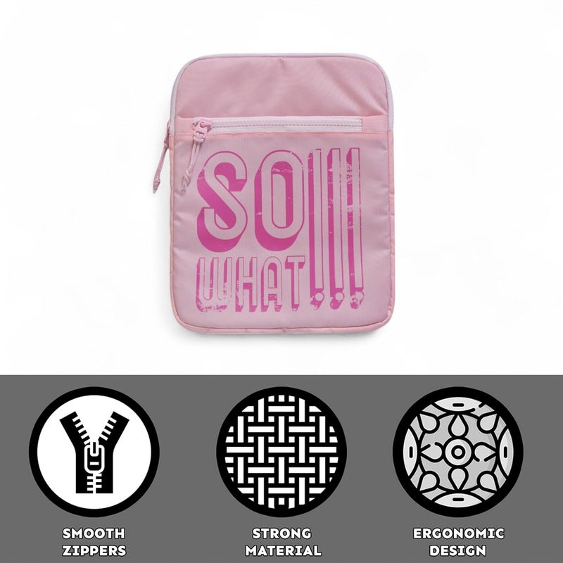 QIPS Tablet Sleeve Bag for up to 12-Inch Tablets – Water-Resistant PU-Coated Case with Front Pocket – Lightweight iPad & Tablet Cover for Work, School & Travel – Slim Protective Design (Pink) - Image 5