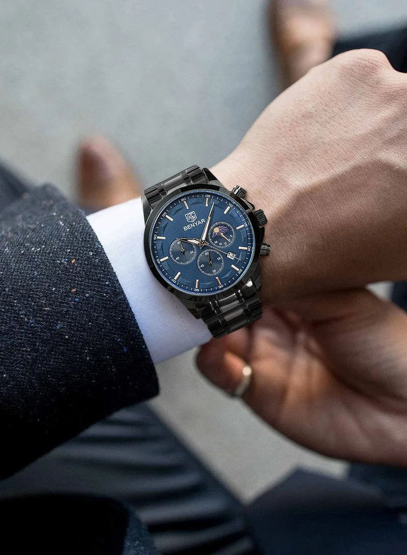 BENYAR BY BENYAR Men's Chronograph Watch 30 m Waterproof Luminous Classic Fashion Watches Large Dial Date Analogue Quartz Watch Elegant Gift for Men