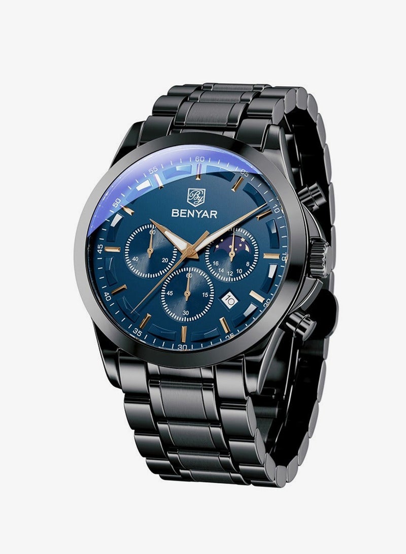 BENYAR BY BENYAR Men's Chronograph Watch 30 m Waterproof Luminous Classic Fashion Watches Large Dial Date Analogue Quartz Watch Elegant Gift for Men - Image 1