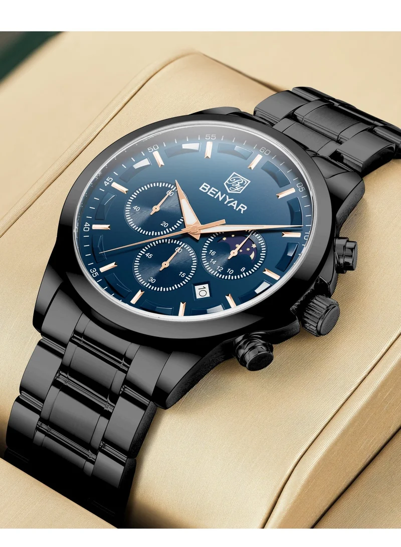 Benyar BLACK B BY BENYAR Men's Chronograph Watch 30 m Waterproof Luminous Classic Fashion Watches Large Dial Date Analogue Quartz Watch Elegant Gift for Men for Men | Best Price UAE