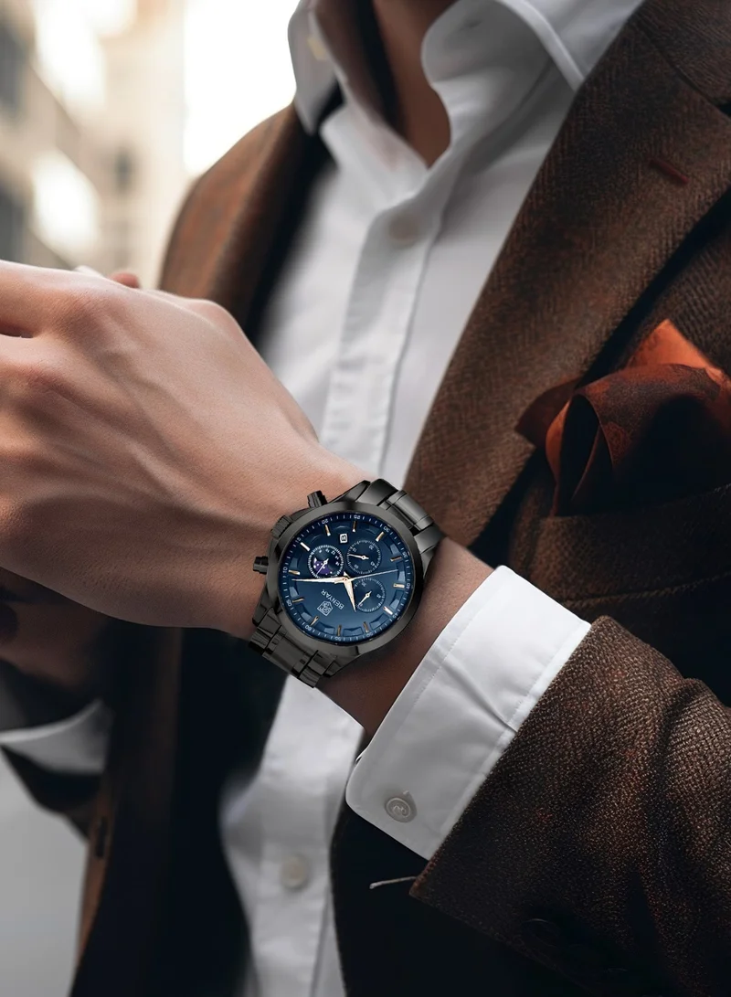 Benyar BLACK B BY BENYAR Men's Chronograph Watch 30 m Waterproof Luminous Classic Fashion Watches Large Dial Date Analogue Quartz Watch Elegant Gift for Men for Men | Best Price UAE