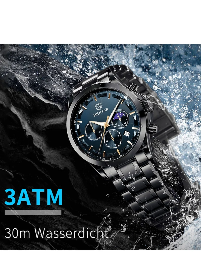 Benyar BLACK B BY BENYAR Men's Chronograph Watch 30 m Waterproof Luminous Classic Fashion Watches Large Dial Date Analogue Quartz Watch Elegant Gift for Men for Men | Best Price UAE
