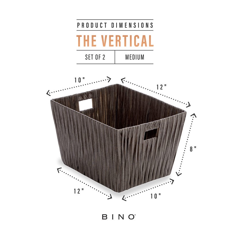 BINO BINO 2 Pack Woven Resin Basket Organizer - Shelf Organizer with Built-in Carry Handles  Medium - Dark Grey - Image 3
