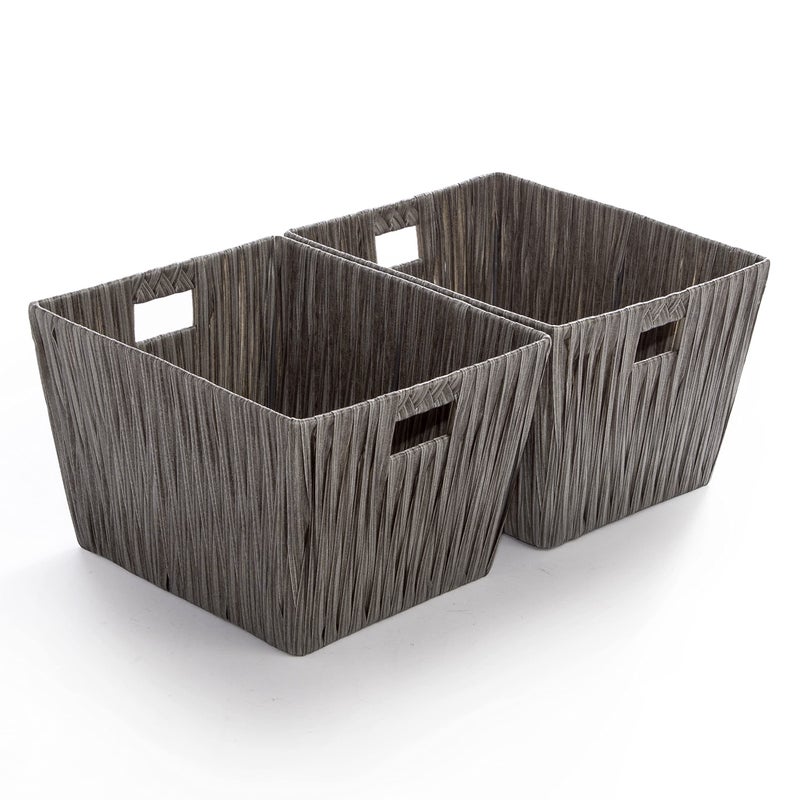 BINO BINO 2 Pack Woven Resin Basket Organizer - Shelf Organizer with Built-in Carry Handles  Medium - Dark Grey - Image 1