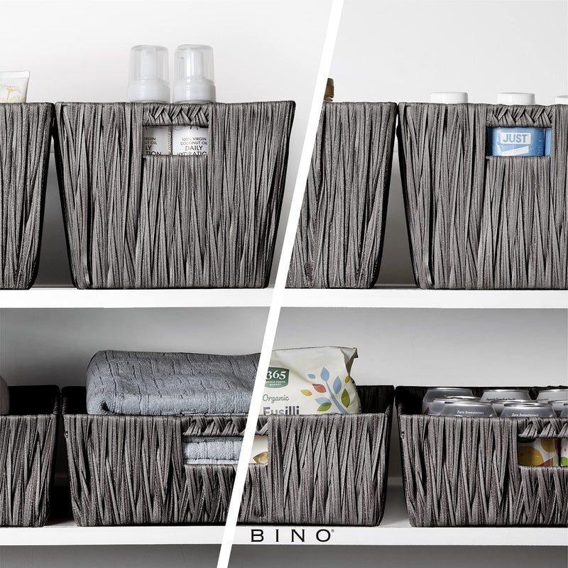 BINO BINO 2 Pack Woven Resin Basket Organizer - Shelf Organizer with Built-in Carry Handles  Medium - Dark Grey - Image 5