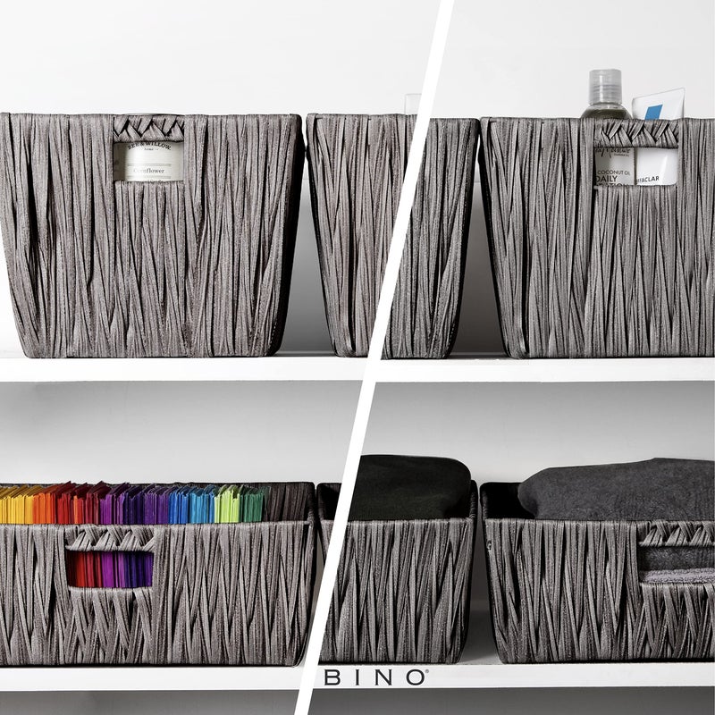 BINO BINO 2 Pack Woven Resin Basket Organizer - Shelf Organizer with Built-in Carry Handles  Medium - Dark Grey - Image 4