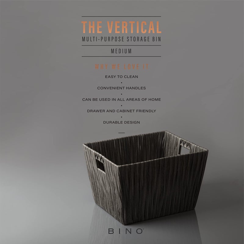 BINO BINO 2 Pack Woven Resin Basket Organizer - Shelf Organizer with Built-in Carry Handles  Medium - Dark Grey - Image 2