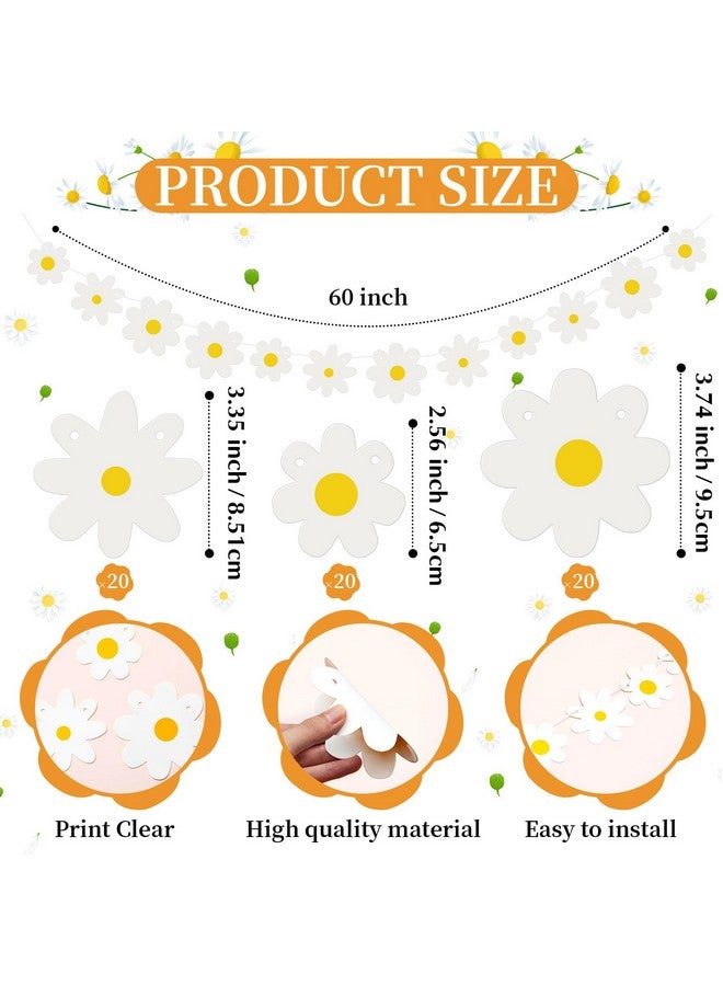 Henoyso 5 Packs Daisy Groovy Boho Party Banners, Daisy Garland Kit Daisy Hanging Swirl Daisy Paper Cutouts Daisy Party Decorations For Home Classroom Birthday Party Favor Supplies (White) - Image 3