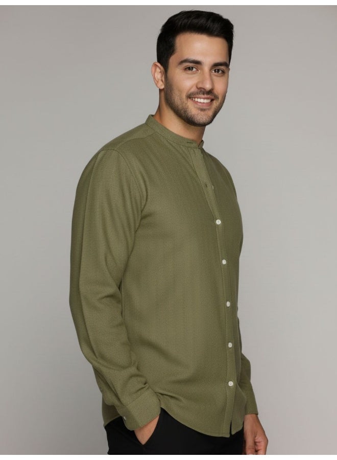 RIGO Green Textured Casual Shirt for Men - Image 3