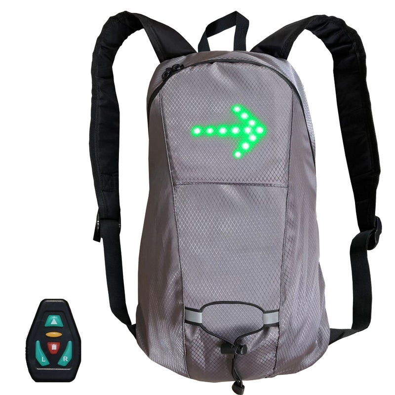 Generic LED Light-Up Backpack with Turn Signals for Cycling Grey