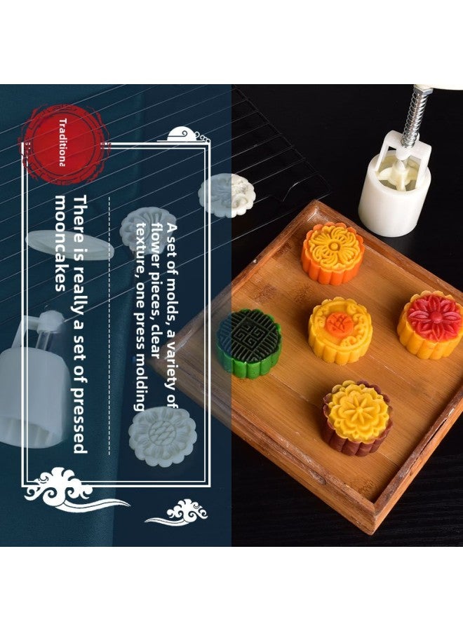 Baking Mold DIY Ice Cream Moon Cake Mold Round Household Cartoon Cute Hand Pressure Green Bean Cake Mold-Specifications:Moon Cake Mold [50g Round] 1 Barrel 3 Pieces [Lotus Sunflower]]  - Image 4